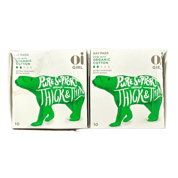 2 Pack Oi Organic Cotton Ultra Thin Super Pads with Wings 10 Ct Each Day Pads - Picture 1 of 2